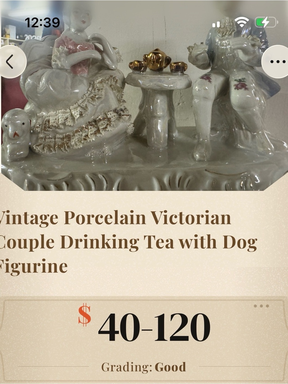 Vintage Porcelain Victorian Couple Figurine in White and Gold